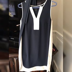 Ann Taylor Navy White Sheath Dress w/ belt
